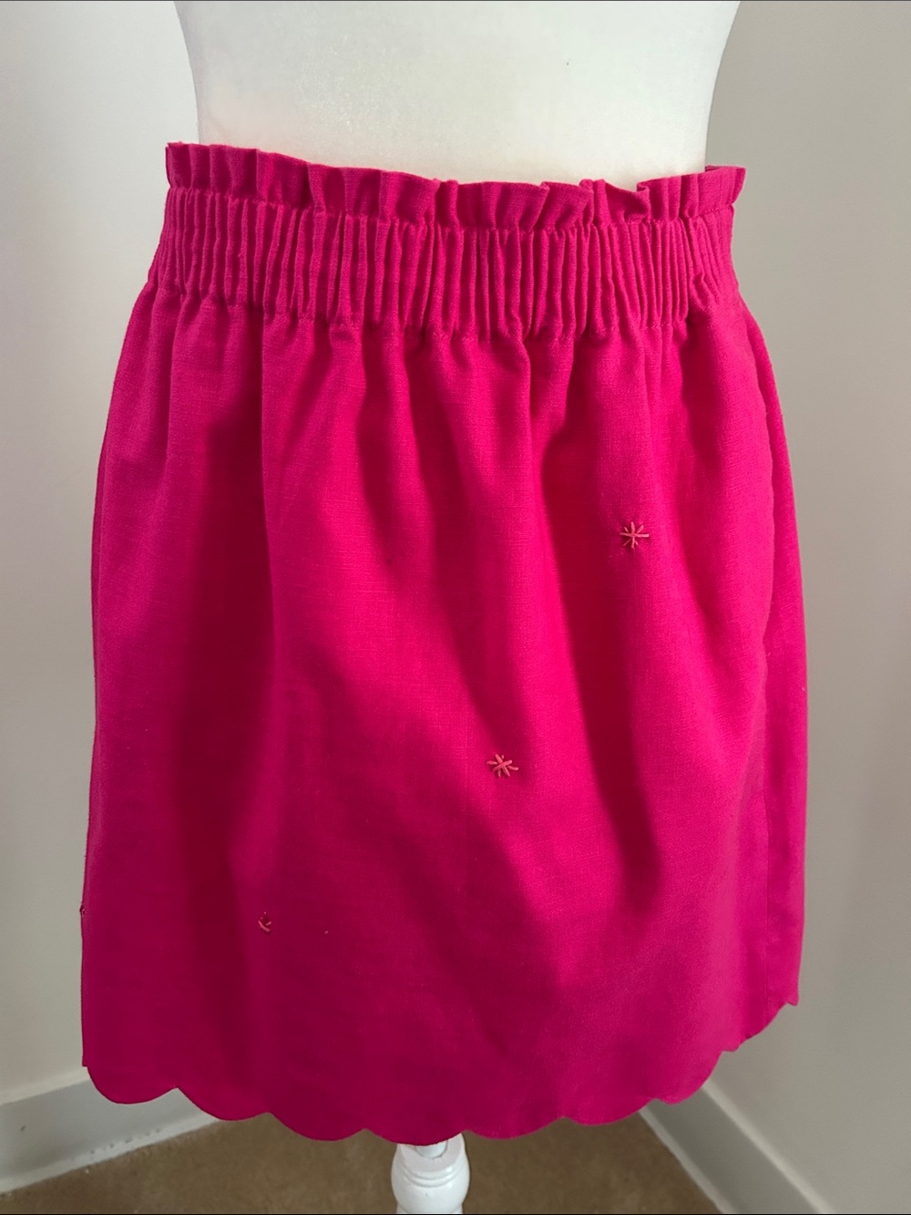 J. Crew Hot Pink Linen Blend Elastic Waist Skirt with Star Embroidery Sz 6